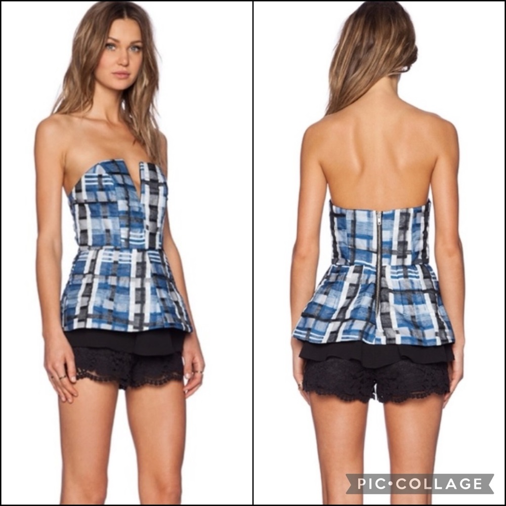 NBD Blue Plaid Corset Lace Romper Jumper Playsuit Shorts Dress
